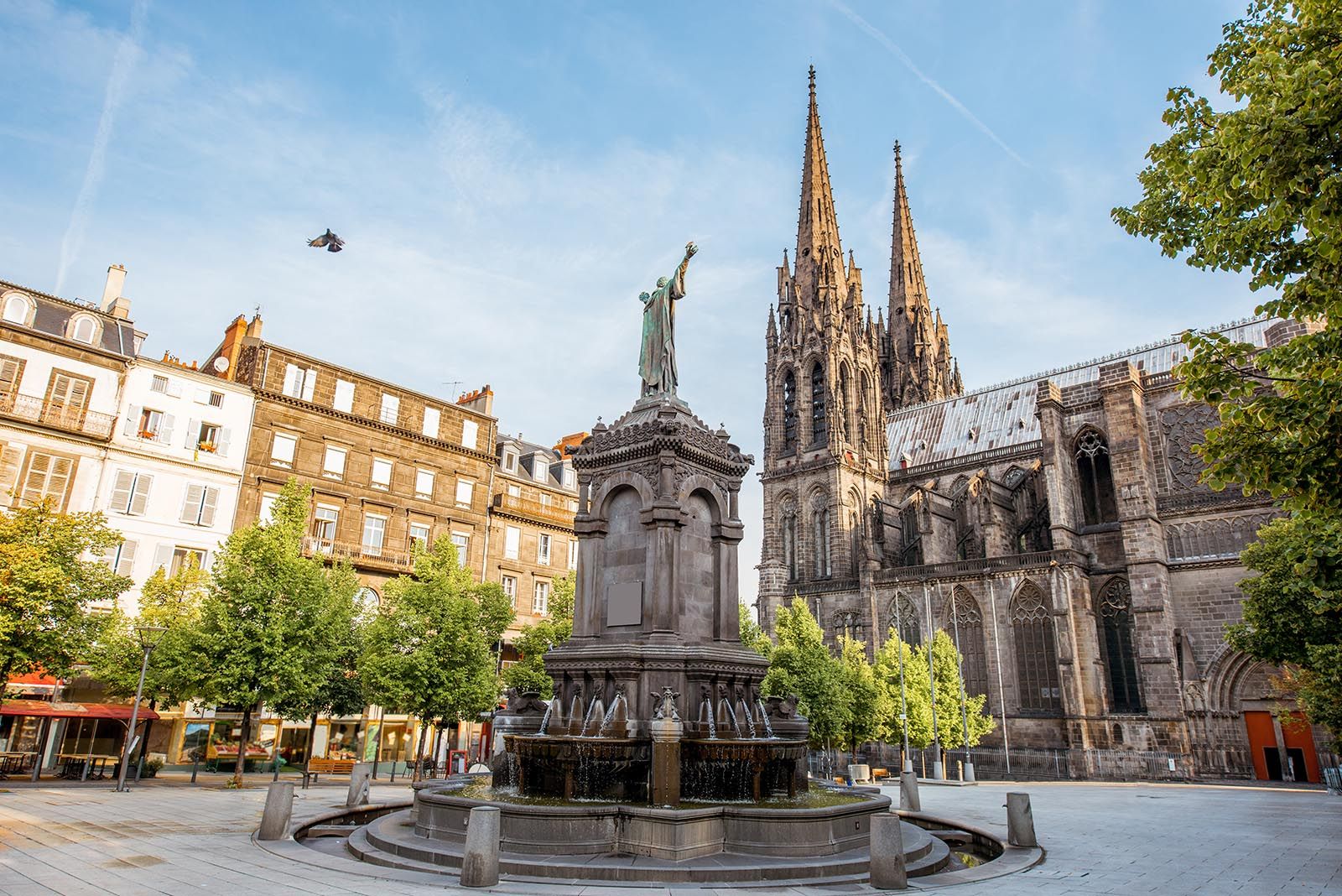 Place de Jaude Clermont-Ferrand statue and cathedral